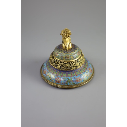 161 - A Chinese cloisonné enamel and gilt bronze cover, late Ming/early Qing, 17th century,decorated in co... 