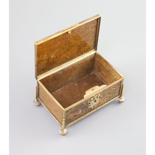 17 - A German ormolu mounted agate casket, 19th century,with chased scrolling escutcheon, raised on polis... 