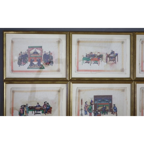 172 - A set of twelve Chinese paintings on pith paper, 19th century,each depicting dignitaries and court f... 