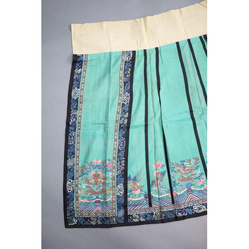 174 - A 19th century Chinese silk kesi woven skirt,woven with multi-coloured dragons, phoenix and auspicio... 