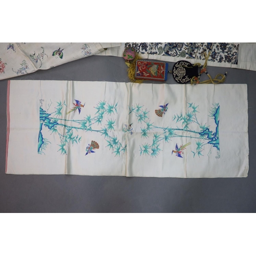 176 - A group of Chinese embroidered silk items, late 19th/early 20th century,to include a silk purse embr... 