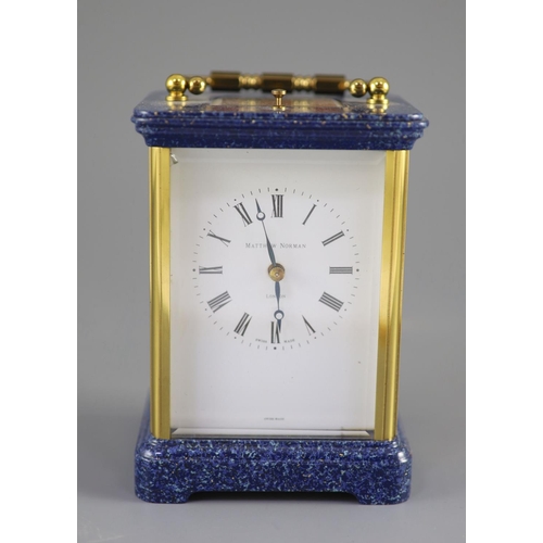 179 - A 20th Century Swiss-made brass carriage clock, Matthew Norman, London,No 1751A, The brass case with... 