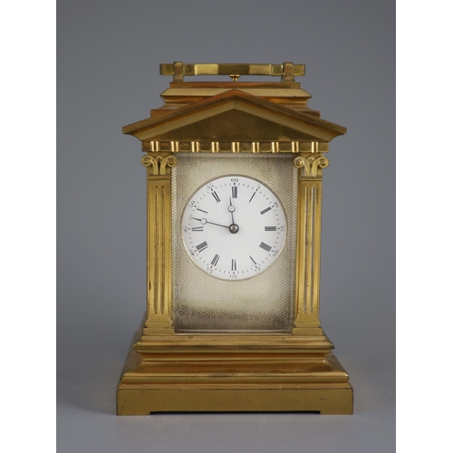 180 - A large hour repeating architectural cased carriage clock, late 19th centurythe white enamelled dial... 