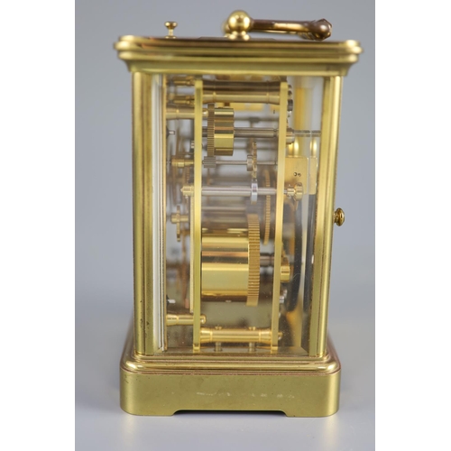 181 - A large Swiss-made alarum brass carriage clock, Matthew Norman, London, 20th century,No 1751, white ... 