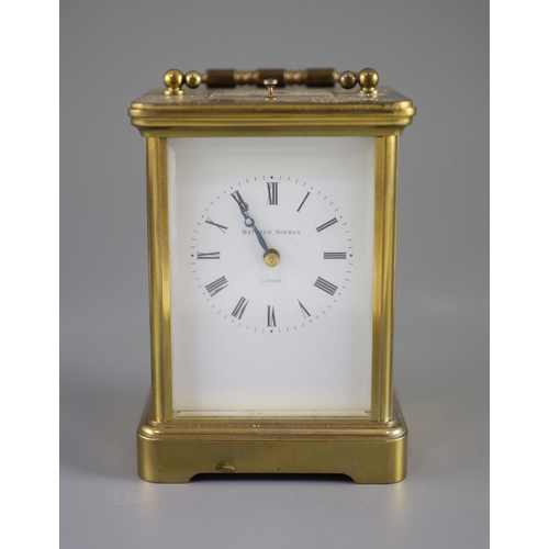 182 - A large Swiss-made brass carriage clock, Matthew Norman, London, 20th centuryNo 1751A, white dial wi... 