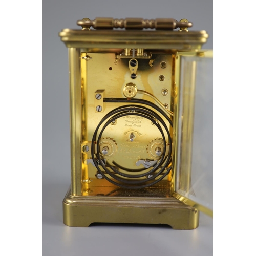 182 - A large Swiss-made brass carriage clock, Matthew Norman, London, 20th centuryNo 1751A, white dial wi... 