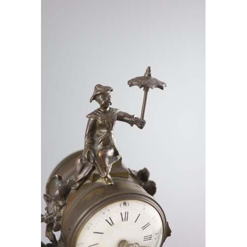 183 - A 19th century Louis XV style bronze pendule a lelephant,modelled with a Chinese figure seated ab... 