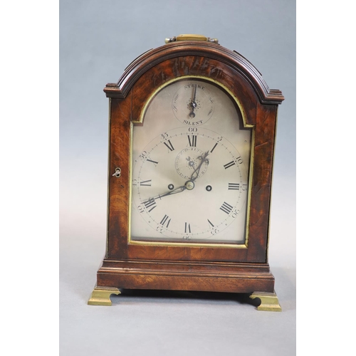 186 - A George III eight day mahogany and brass mounted bracket clock,the silvered arch dial with Roman an... 