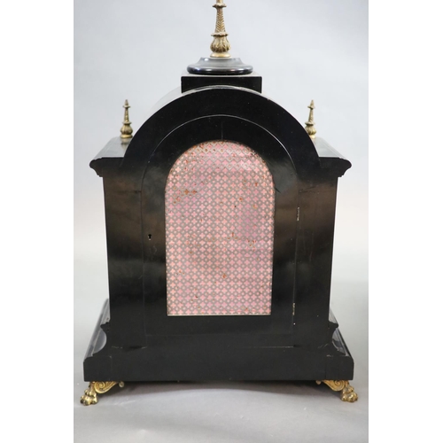 187 - A large late Victorian ebonised bracket clock with bracketthe arched silvered dial with Roman numera... 