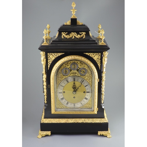 188 - A large late Victorian ormolu mounted bracket clock,the dial with black Roman numerals, surrounded b... 