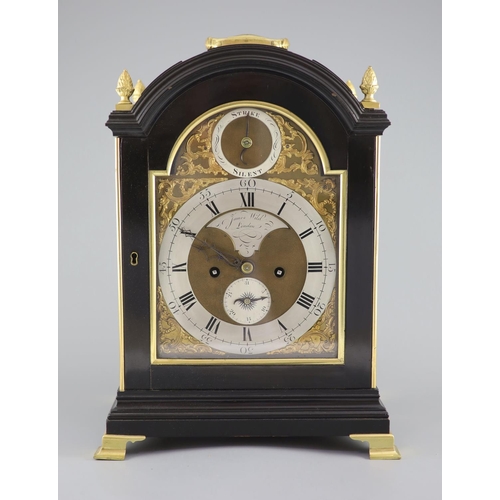 189 - A George III ormolu mounted ebonised bracket clock by James Wild, London,the silvered chapter ring m... 