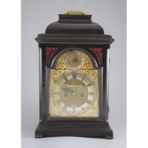 190 - A George III ebonised bracket clock, Halifax of London,the silvered chapter ring with Roman and Arab... 