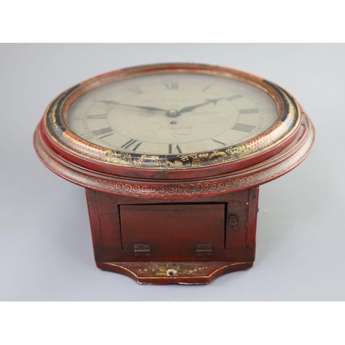 194 - A mid 18th century single fusee wall timepiece by Thomas Grinnard,the 12" silvered dial with bl... 