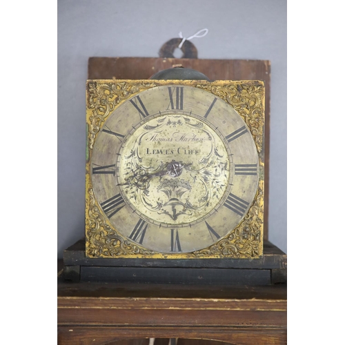 195 - Thomas Harben of Lewes, an 18th century wall clock,the 10" silvered dial with black Roman numer... 