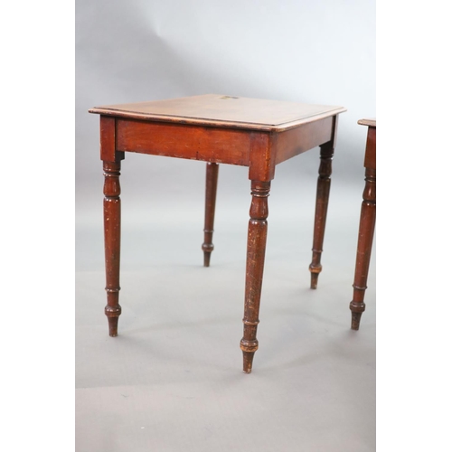 196 - A pair of Victorian mahogany writing tables,with rounded rectangular tops, once fitted with inkwells... 