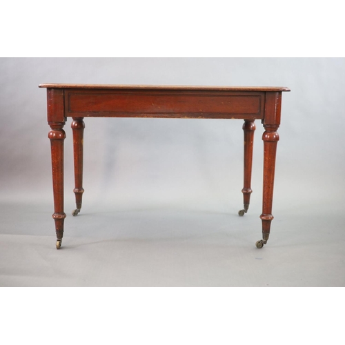 198 - A Victorian mahogany writing table,with rounded rectangular top, once inset with a brass topped inkw... 