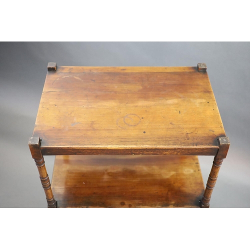 204 - An early Victorian rosewood whatnot,with three stages and base drawer, on ring turned tapered legs a... 