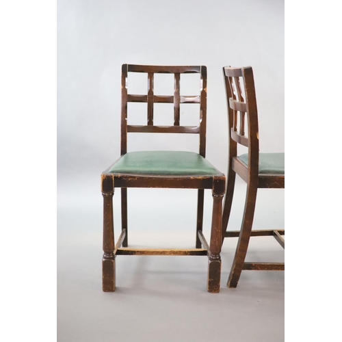 211 - A set of ten early 20th century oak and beech dining chairs,with cross frame backs and drop in seats... 