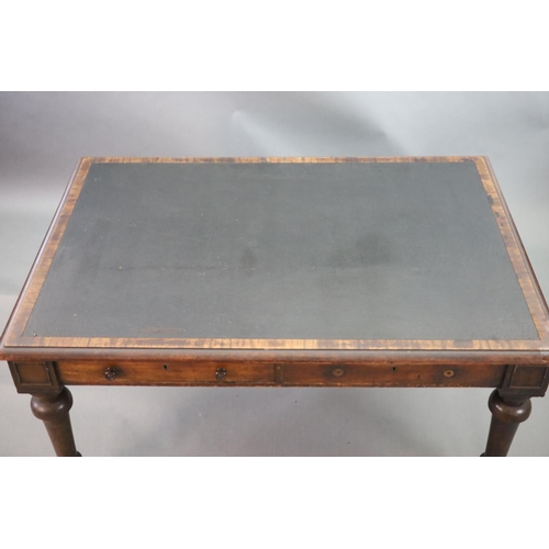 215 - A Victorian mahogany library table,the rectangular top inset with an old black leather skiver, friez... 