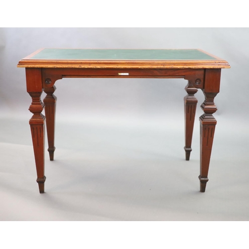 218 - A Victorian mahogany writing table, supplied by Sage & Co. Shopfitters of London,with green skiver i... 