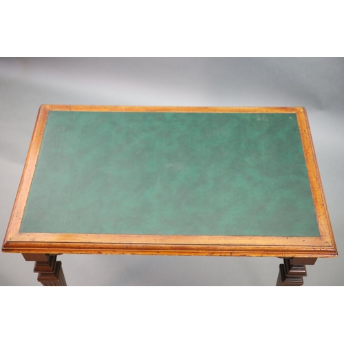 218 - A Victorian mahogany writing table, supplied by Sage & Co. Shopfitters of London,with green skiver i... 