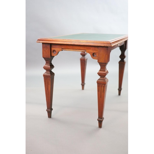 218 - A Victorian mahogany writing table, supplied by Sage & Co. Shopfitters of London,with green skiver i... 