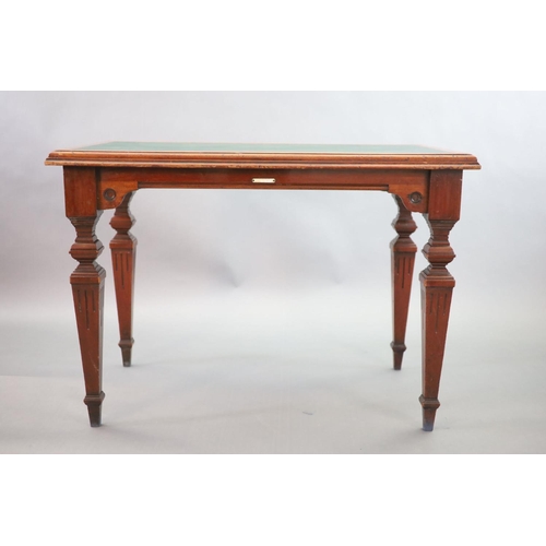 220 - A Victorian mahogany library table, supplied by Sage & Co. Shopfitters of London,the rectangular top... 