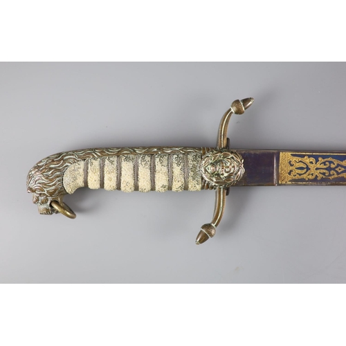 23 - An Edward VII Naval officers dress dirkwith EVIIR cipher, and brass-mounted leather scabbard, toget... 