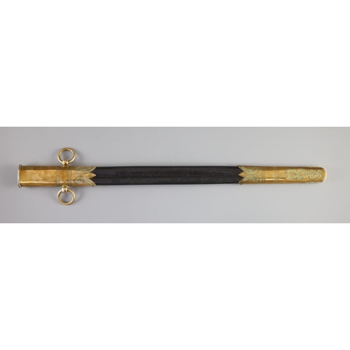 23 - An Edward VII Naval officers dress dirkwith EVIIR cipher, and brass-mounted leather scabbard, toget... 