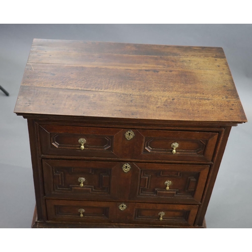 233 - A William & Mary oak chest,with moulded rectangular top over three geometric moulded panelled drawer... 