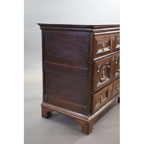 233 - A William & Mary oak chest,with moulded rectangular top over three geometric moulded panelled drawer... 