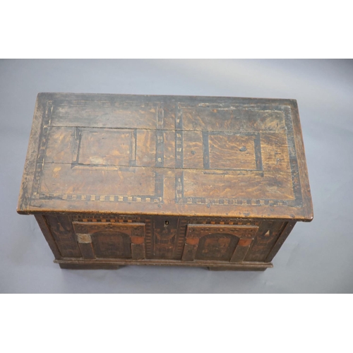 238 - A late 16th century Anglo-German Nonesuch chest,The facade profusely inlaid with towers and other ... 