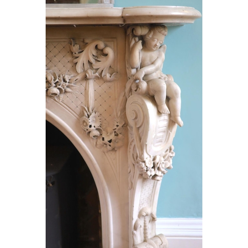 242 - An important mid 19th century Italian white Carrara marble chimney piece,carved in the rococo taste,... 