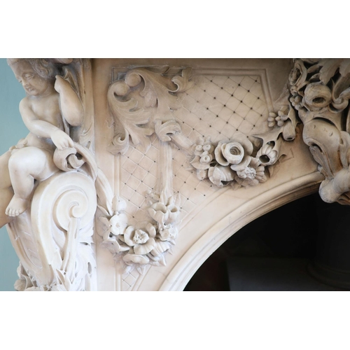 242 - An important mid 19th century Italian white Carrara marble chimney piece,carved in the rococo taste,... 