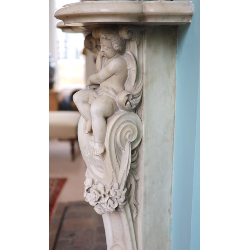 242 - An important mid 19th century Italian white Carrara marble chimney piece,carved in the rococo taste,... 