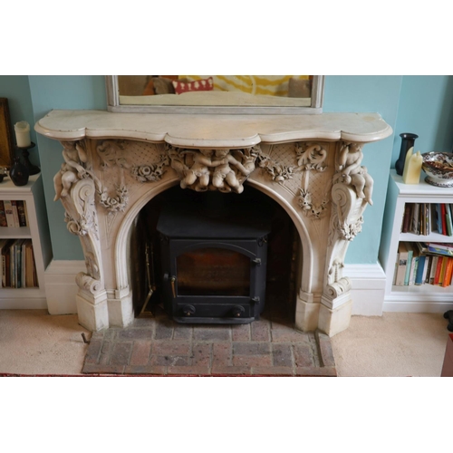 242 - An important mid 19th century Italian white Carrara marble chimney piece,carved in the rococo taste,... 