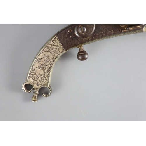 25 - A good Scottish all-metal flintlock belt pistol c.1830,lock signed Campbell, finely engraved silver ... 