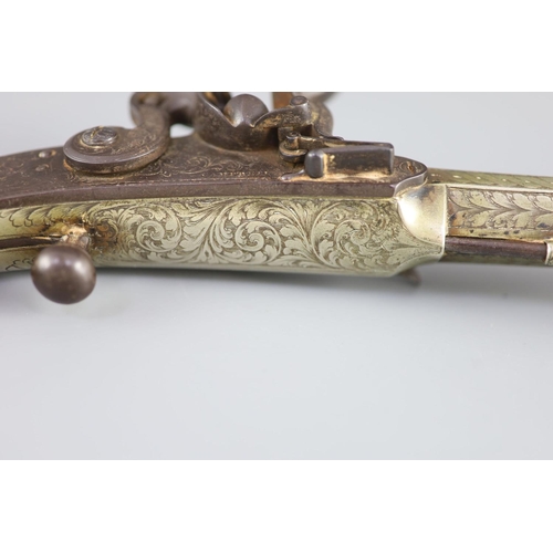 25 - A good Scottish all-metal flintlock belt pistol c.1830,lock signed Campbell, finely engraved silver ... 