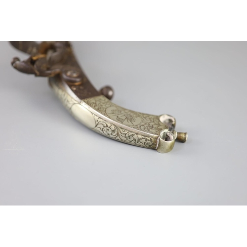 25 - A good Scottish all-metal flintlock belt pistol c.1830,lock signed Campbell, finely engraved silver ... 