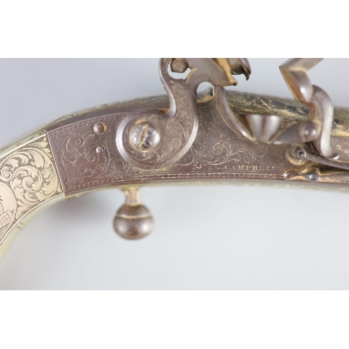 25 - A good Scottish all-metal flintlock belt pistol c.1830,lock signed Campbell, finely engraved silver ... 