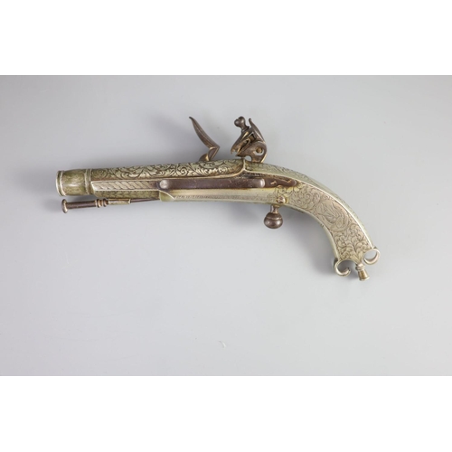 25 - A good Scottish all-metal flintlock belt pistol c.1830,lock signed Campbell, finely engraved silver ... 