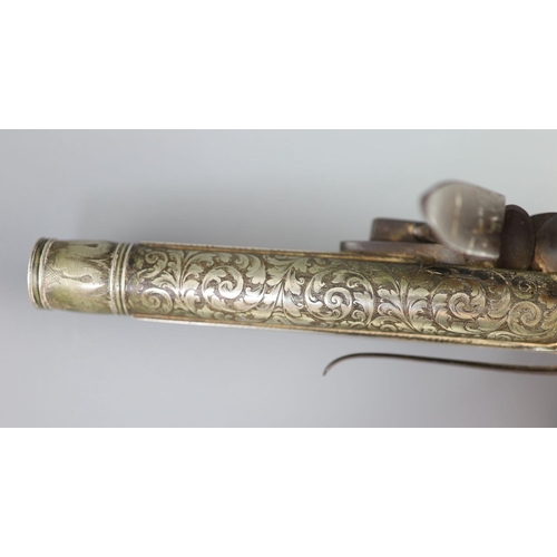 25 - A good Scottish all-metal flintlock belt pistol c.1830,lock signed Campbell, finely engraved silver ... 