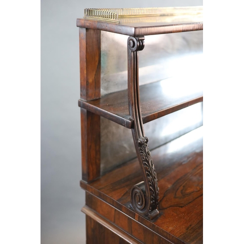 252 - A Regency rosewood chiffonier,the two shelf mirrored back with three quarter brass gallery and acant... 