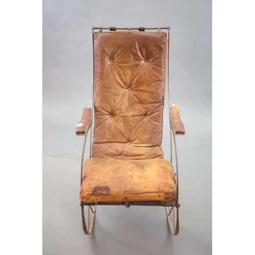 256 - After R.W Winfield & Co, Birmingham, a mid 19th century rocking chair,wrought iron framed, with orig... 