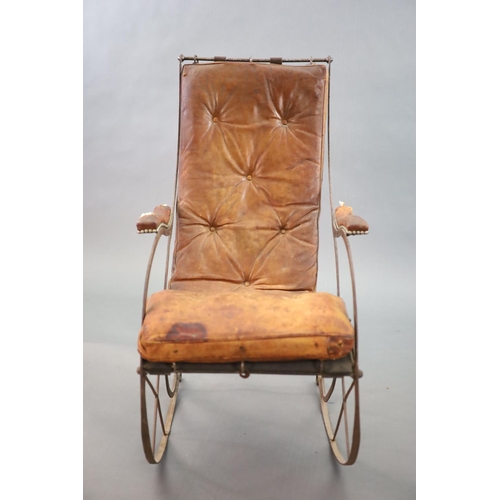 256 - After R.W Winfield & Co, Birmingham, a mid 19th century rocking chair,wrought iron framed, with orig... 