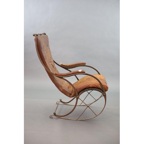 256 - After R.W Winfield & Co, Birmingham, a mid 19th century rocking chair,wrought iron framed, with orig... 