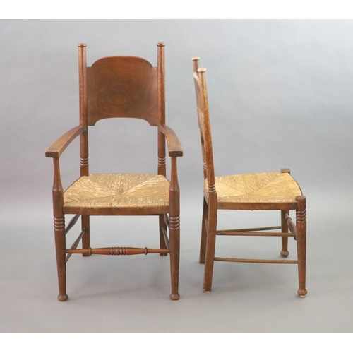 266 - A set of six oak chairs, including a pair of carvers, in the Glasgow School manner by William Birch,... 