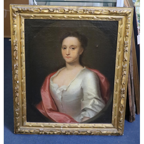 294 - 18th century English SchoolPortrait of a lady wearing a white dressoil on canvas73 x 60 cm.... 