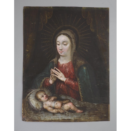 302 - 17th Century Spanish SchoolThe Madonna and Childoil on copper panelnumbered in pencil verso 183912... 