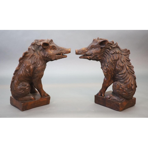 35 - After Pietro Tacca (1577-1640), a pair of early 20th century walnut carvingsFlorentine boars (Il Por... 